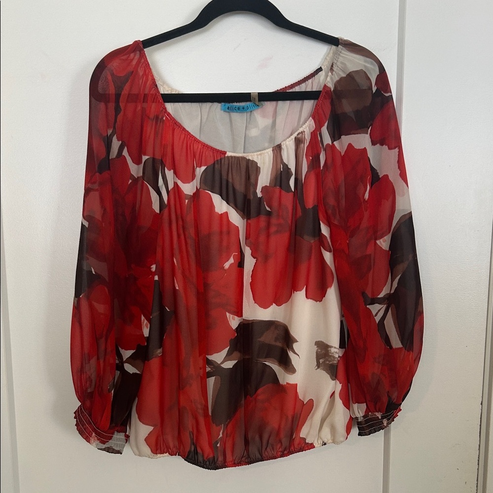 Alice & You Red Floral Sheer Peasant Blouse